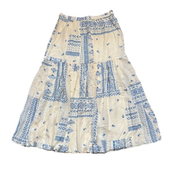 Blue and White Patterned Maxi Skirt - Picture 3 of 6